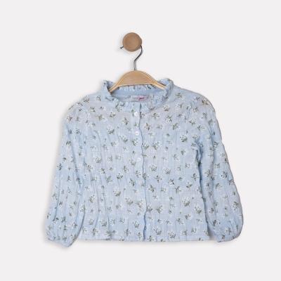 U/K KIZ ÇİÇEKLİ BÜZGÜLÜ GÖMLEK 