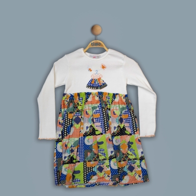 KIZ 2-5 YAŞ YAMALI KUMAŞ  ELBİSE