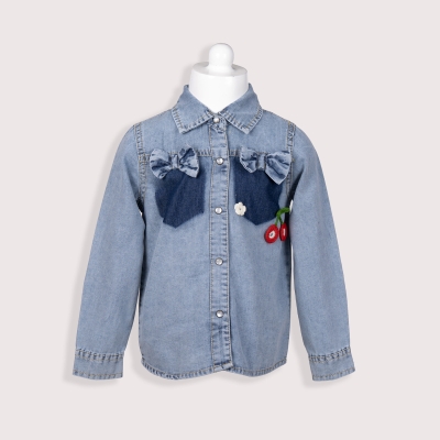 KIZ 2-5 YAŞ İKİ FİYONKLU KOT GÖMLEK