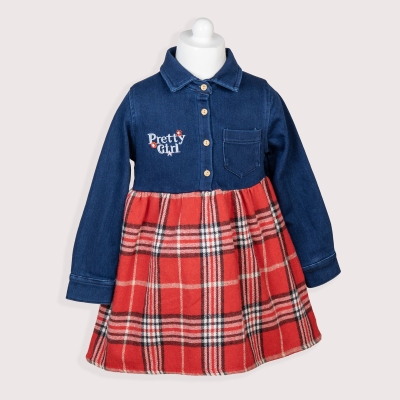 KIZ 6-9 YAŞ KOT GARNİLİ ELBİSE 41790