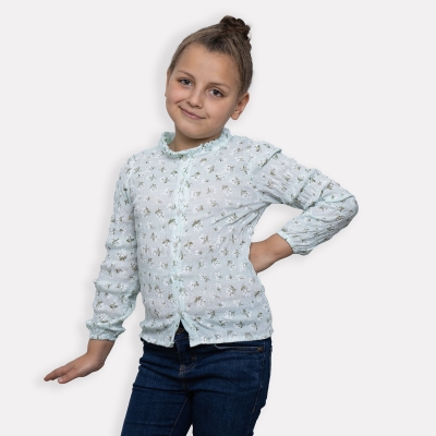 U/K KIZ ÇİÇEKLİ BÜZGÜLÜ GÖMLEK 