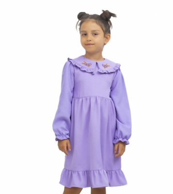 KIZ 6-9 YAŞ YAKASI NAKIŞLI ŞÖNİL ELBİSE