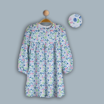 KIZ 2-5 YAŞ ÇİÇEKLİ UZUN KOLLU ELBİSE 