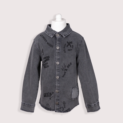 ERKEK 6-9 YAŞ SİYAH YAZI BASKILI GÖMLEK